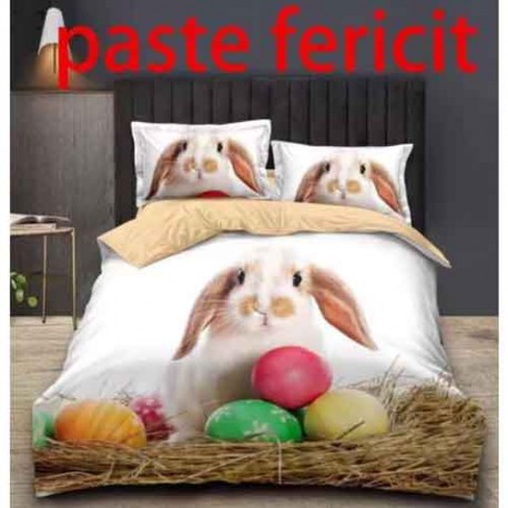 Lenjerie pat  finet  6 piese  Iepuras cu oua de Paste