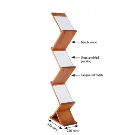 Stander reviste pliante sau brosuri din lemn in  forma zig zag