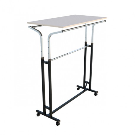 Stender haine metalic, dublu negru-cromat, cu polita din pal alb